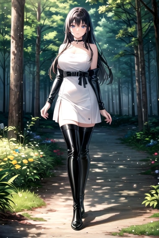 Wearing A Floral White Dress, Bosque, Wearing A Black Leather ChokerPorno AI Hentai