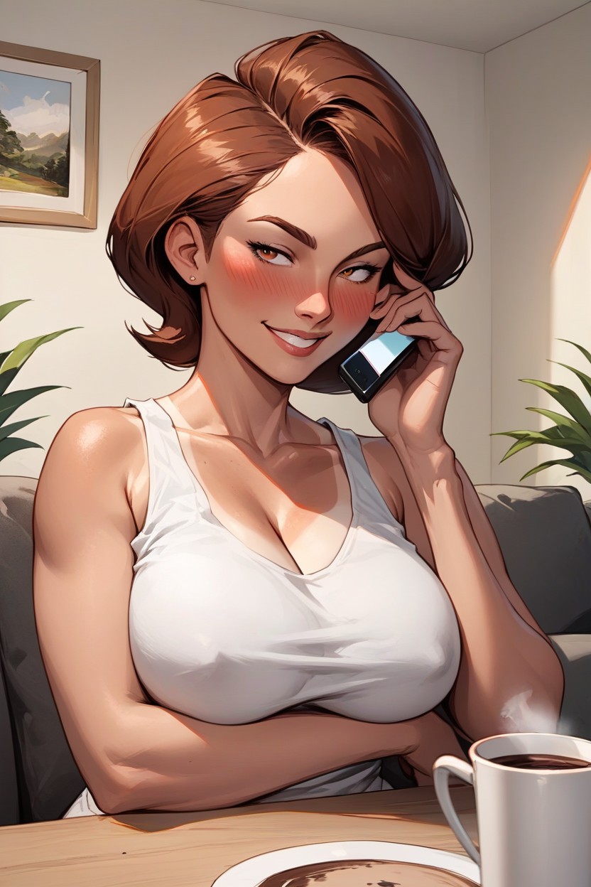 Talking On Phone, Tan Lines, 거실퍼리 AI 포르노