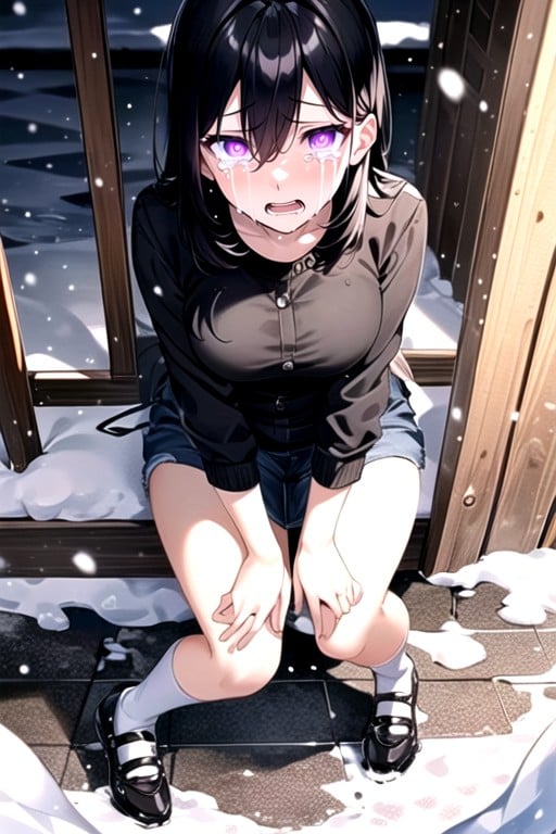 Purple Eyes, Black Hair, Crying Hentai AI Porn