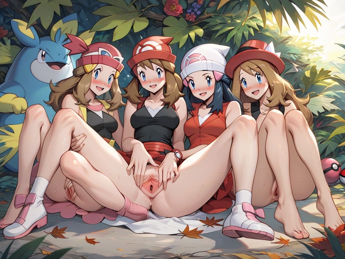 전신, Multiple Different Female Characters From Pokemon, Serena From Pokémon퍼리 AI 포르노