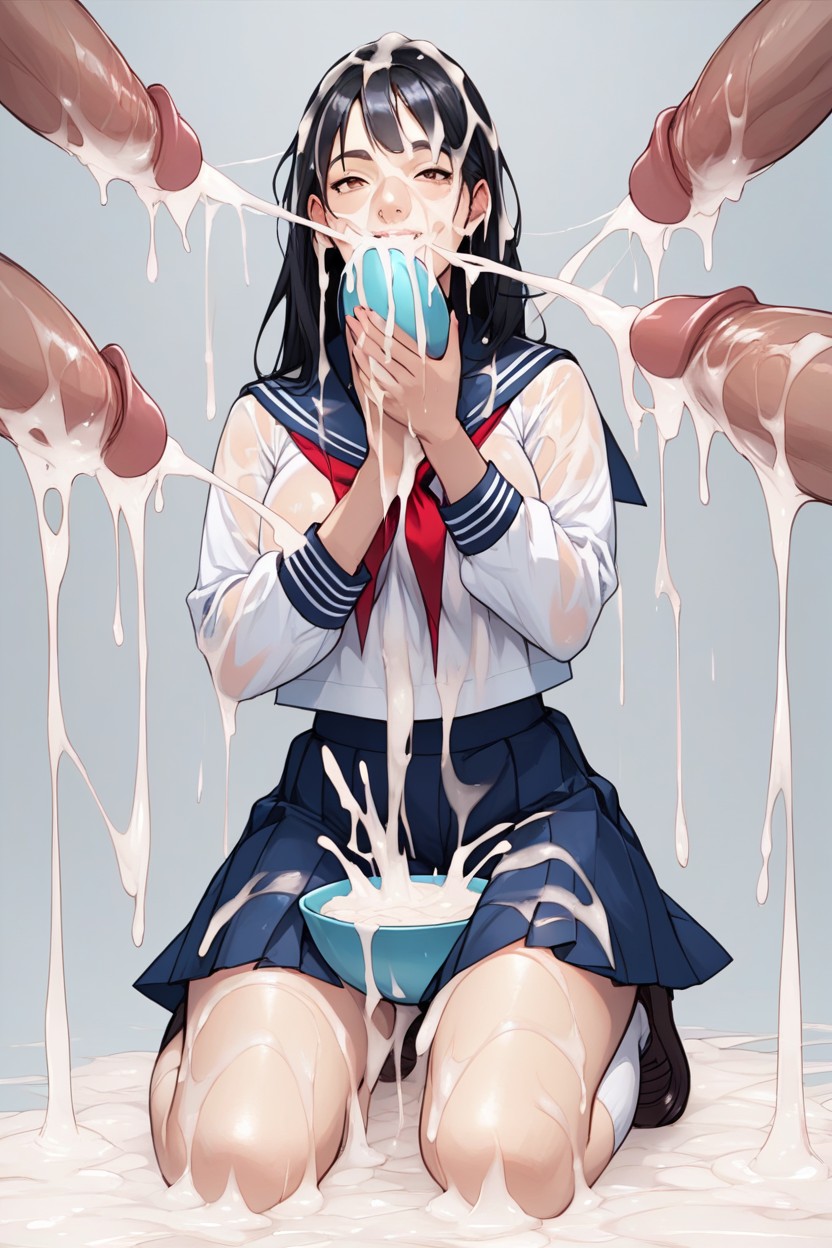Excessive Cum On Face, Black Hair, Excessive Cum Everywhere AI Porn