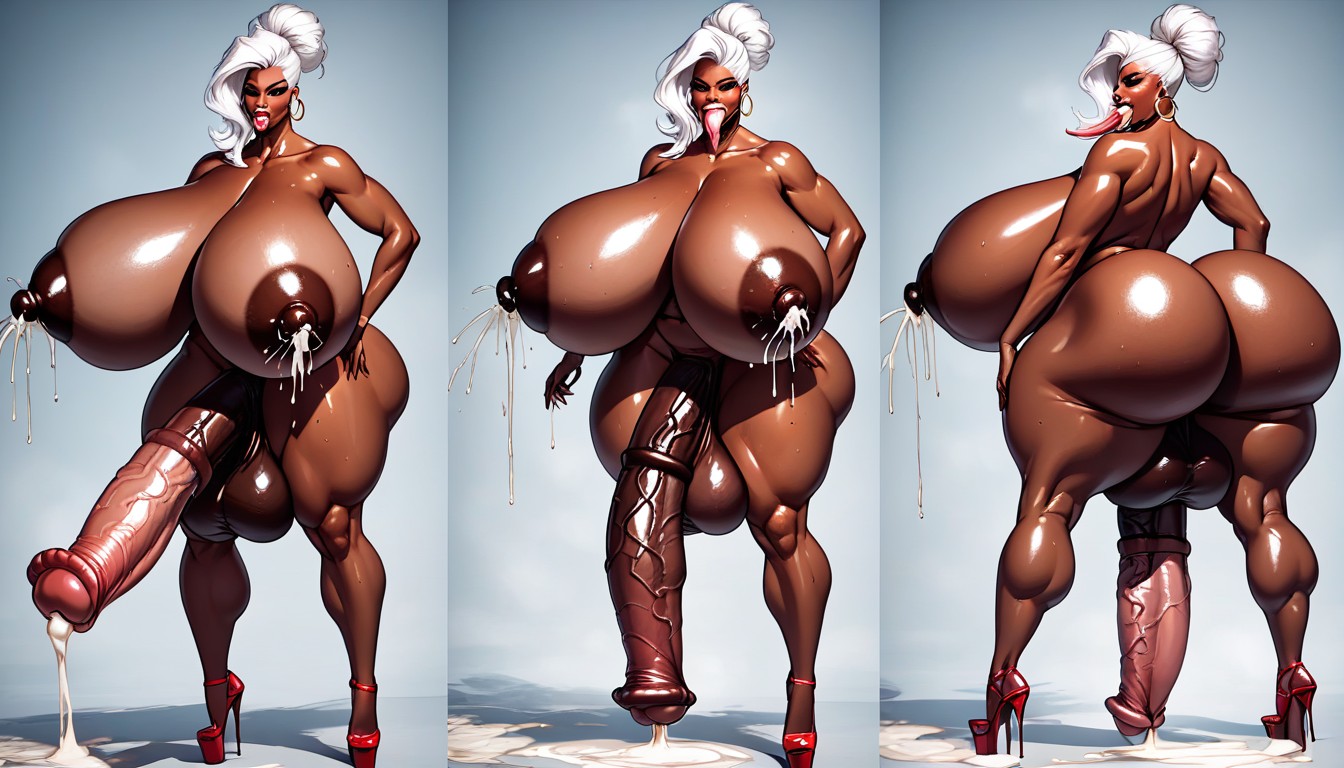 Hyper Long Erect Nipples, Full Body, Straight Hair Shemale AI Porn