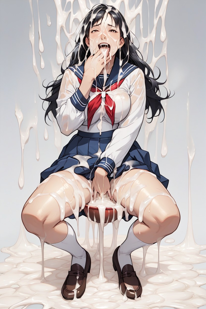 Cum Drips On The Face, Sailor Uniform, Excessive Cum On Face AI Porn
