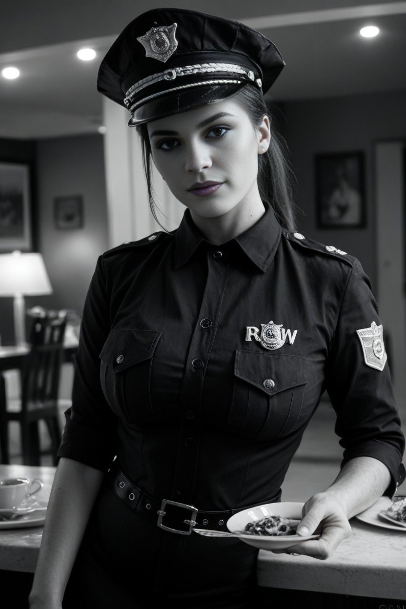 ’s Dinner, Sexy Cop Uniform, Ponytail퍼리 AI 포르노