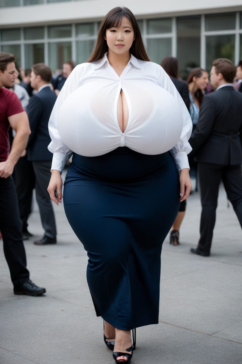 Giant Tall Asian Woman, Less Skin Exposure, High Heels AI Porn