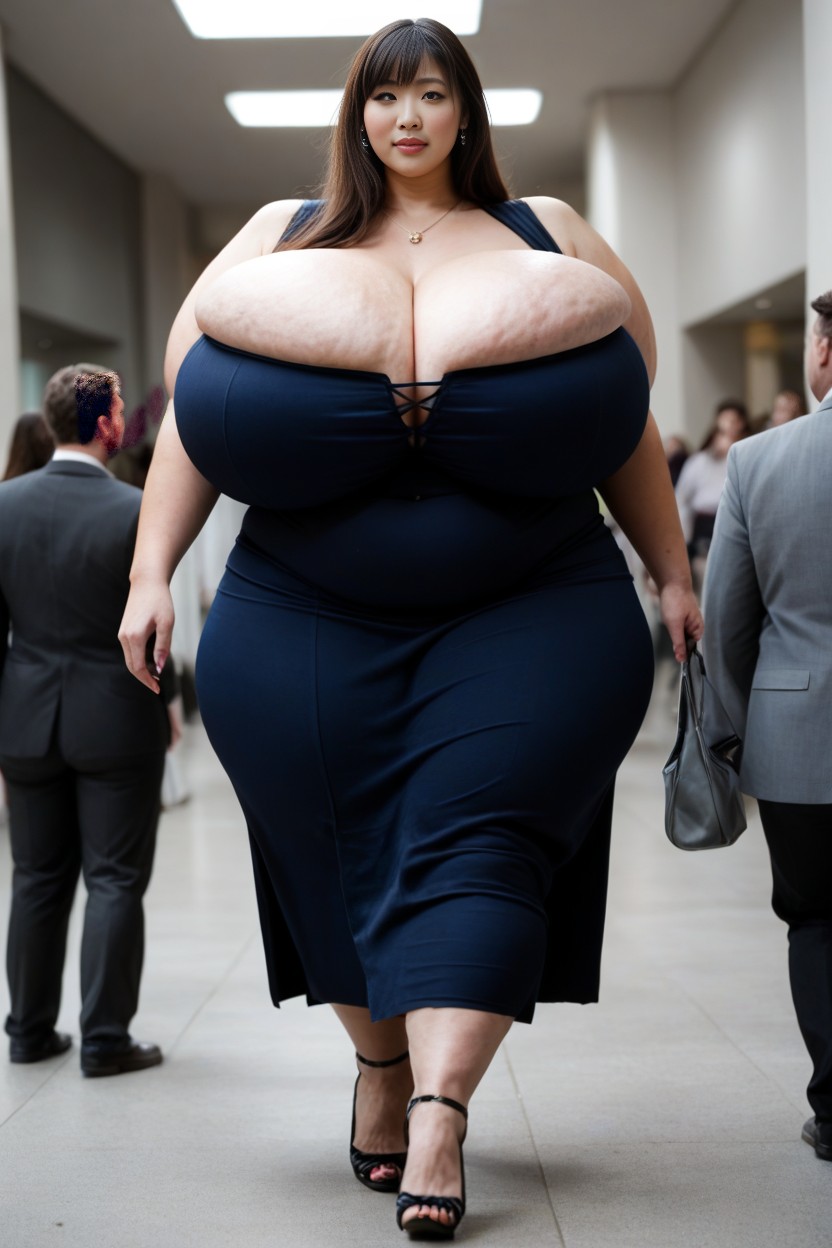 Front View, Ssbbw, Gigantic Breasts Reaches The Thighs AI Porn