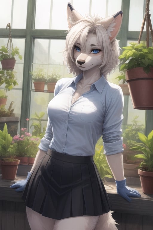 Greenhouse, Unbuttoned, Nylon Gloves Furry AI Porn