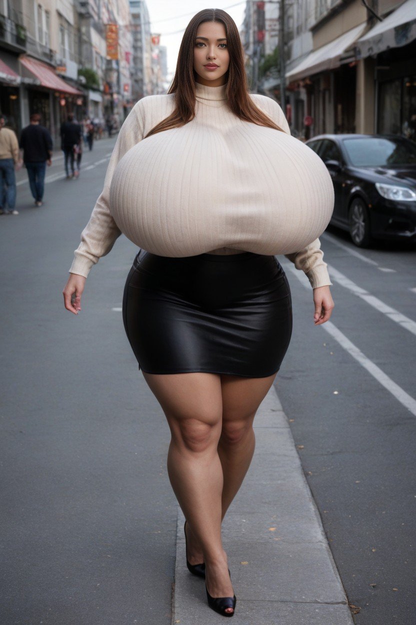 Beige Sweater, Walking Down The Tokyo Street, Gigantic BreastsニューハーフAIポルノ