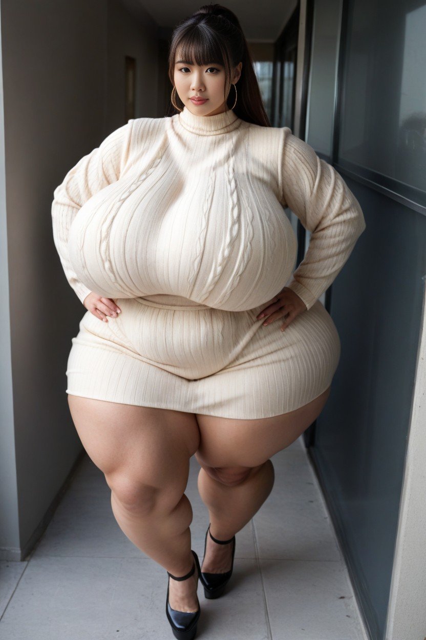 Disproportionately Large Hips, Pear Shaped Body, 腰部镜头人妖AI色情