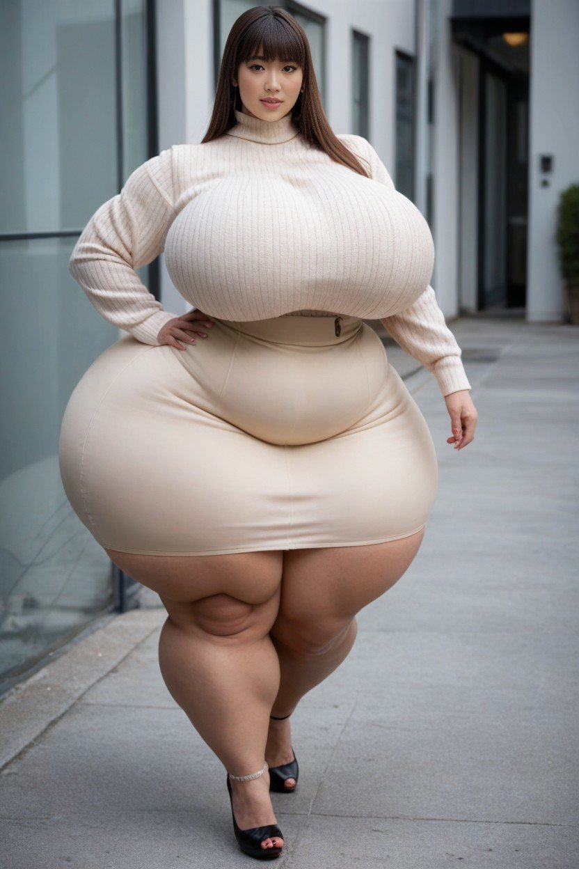 Wide Hips, Pull-over, SkirtPorno IA transsexuelle