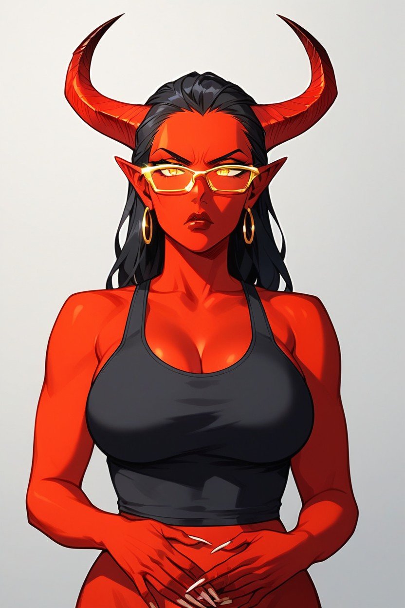 Two Horns Woman, Adult Demon Woman, Red Skinned Woman Shemale AI Porn