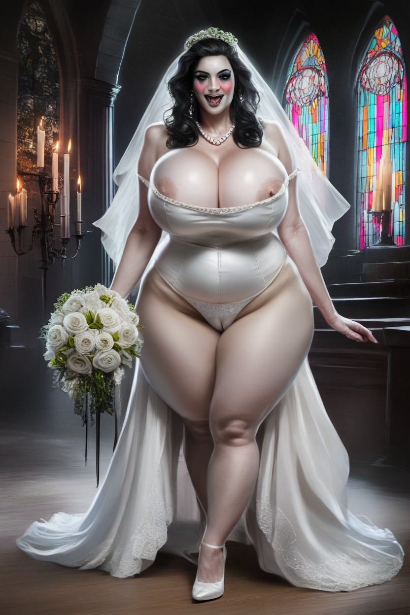 Pearl Earrings, Black Hair With Two White Streaks, Thick Thighs AI Porn