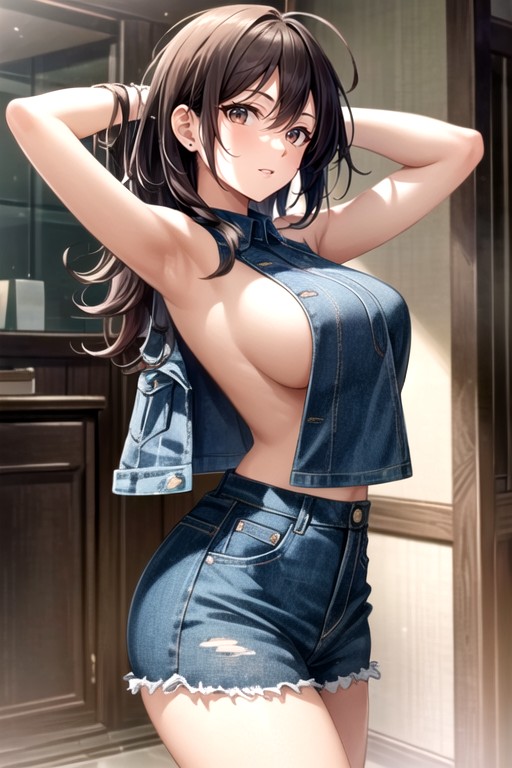 Cheveux En Bataille, Veste En Jean, Seins De CôtéPorno IA Hentai