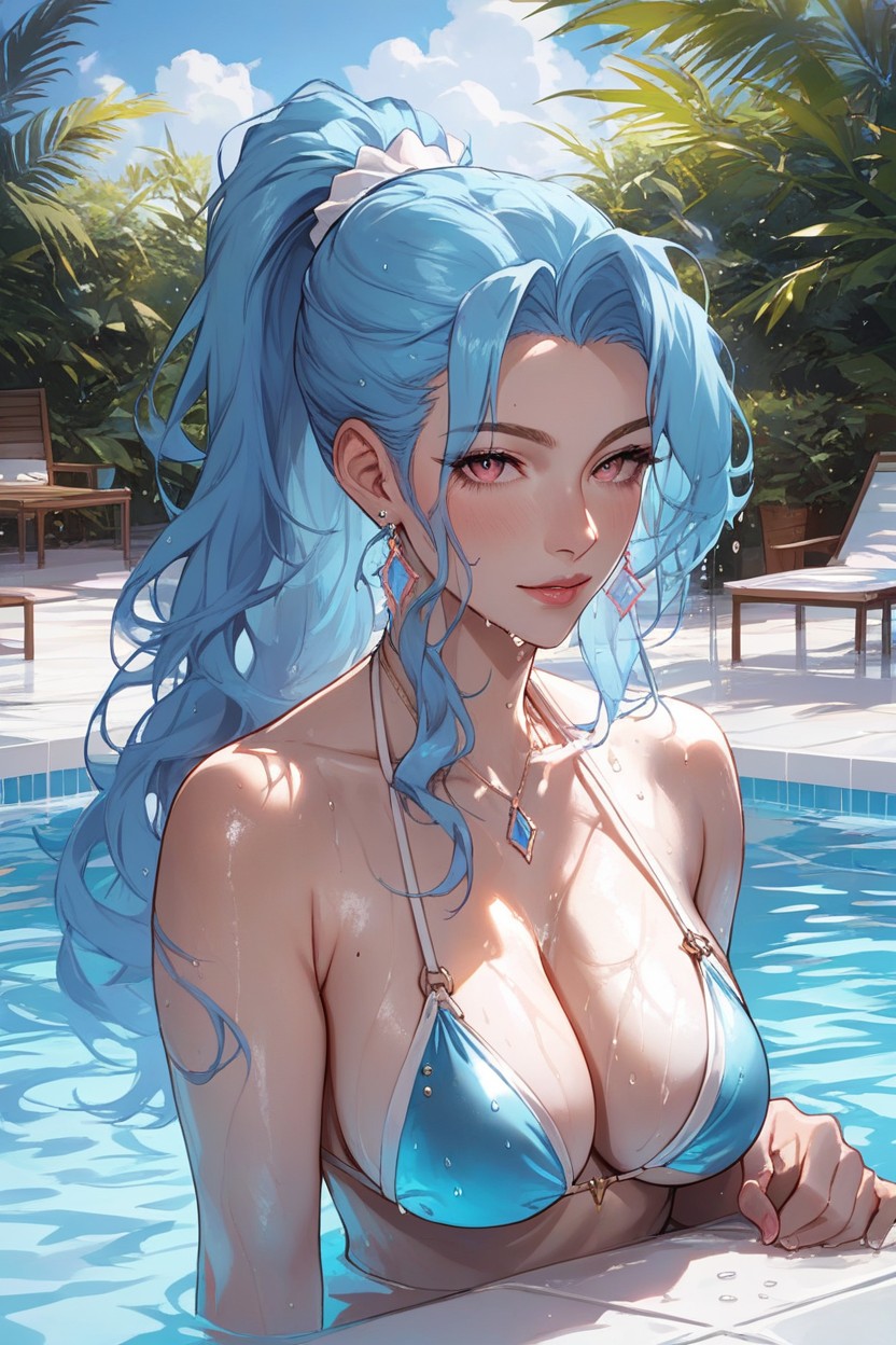 Coming Out Of Pool, Looking At Viewer, PonytailPorno AI