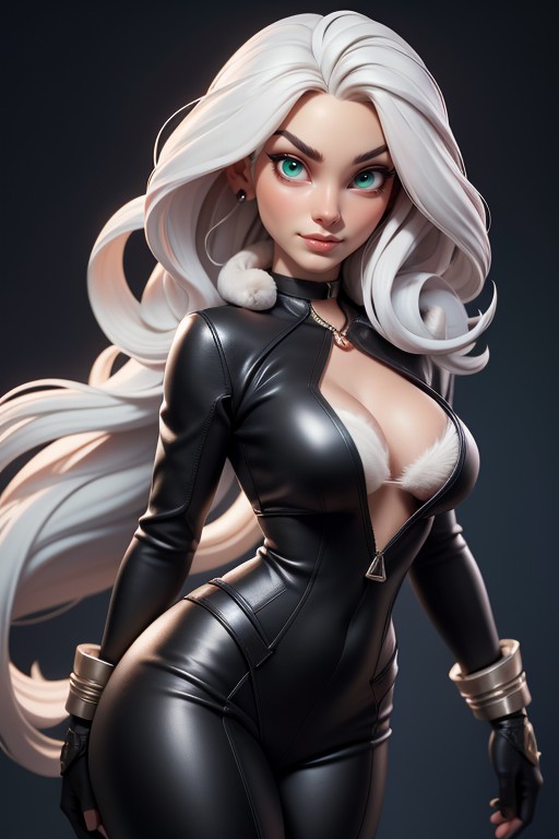 Thick Thighs, Leather Costume, Long White Hair AI Porn