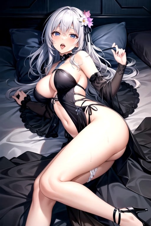 Liquid Leaking Out, Flower, Sexy Anime Woman With White Hair AI Porn