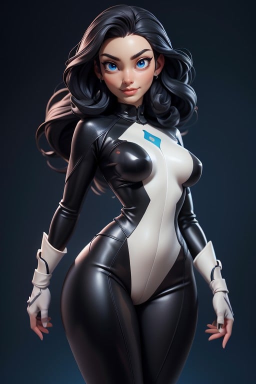 Black Latex Bodysuit, Correct Body Proportions, Curvy HipsAI黃片