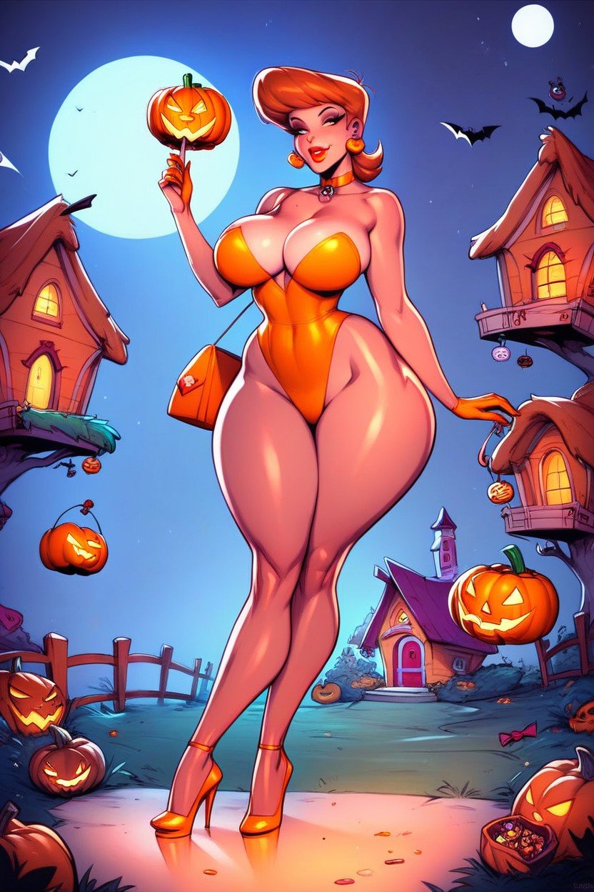 Dexters Step Step Step Mom From Dexter's Laboratory, Trick Or Treat, Sexy Pumpkin Costume AI Porn