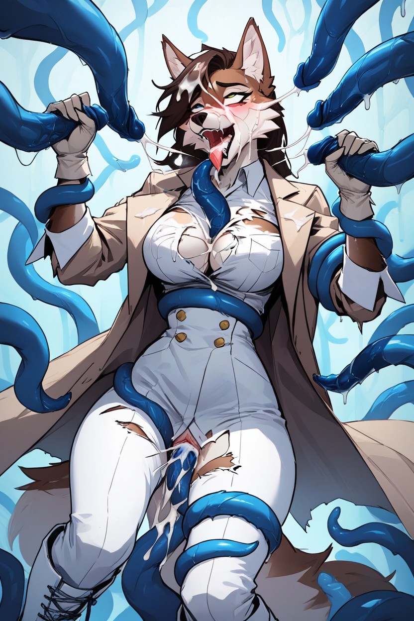 Picked Up By Tentacles, Tentacles Wrapped Around Arms And Legs, Torn Clothes Furry AI Porn