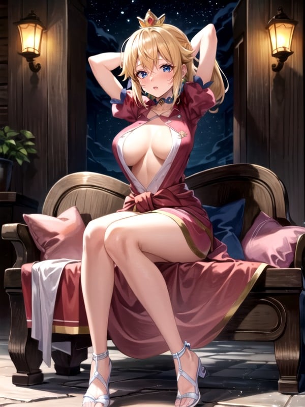 Detailed Eyes, A High Collar And A Frill Of The Same Color At The Hem, Pink Floor Length Dress With Puffy SleevesPorno IA Hentai