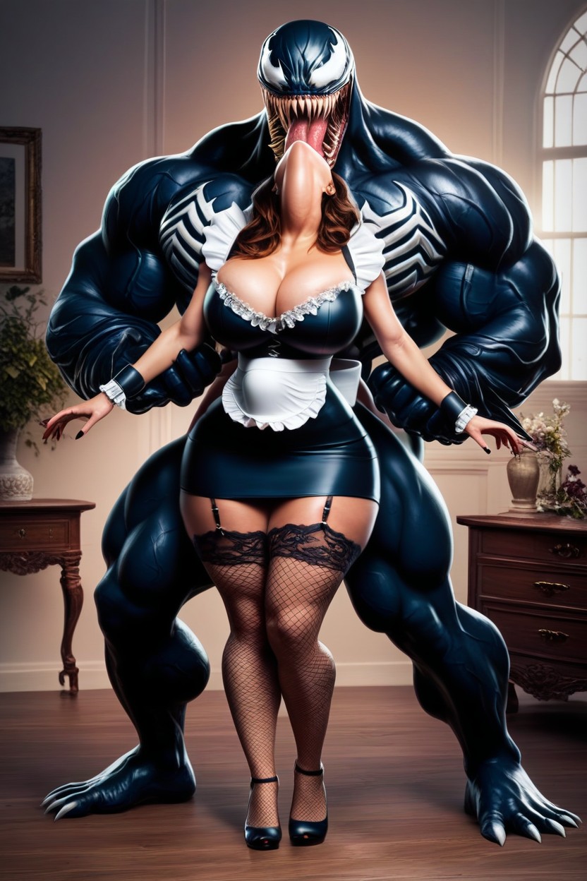 Giant Monster Venom, Venom Both Hands Grabbing Her Neck Throwing Her Head Back, Garter Belt AI Porn