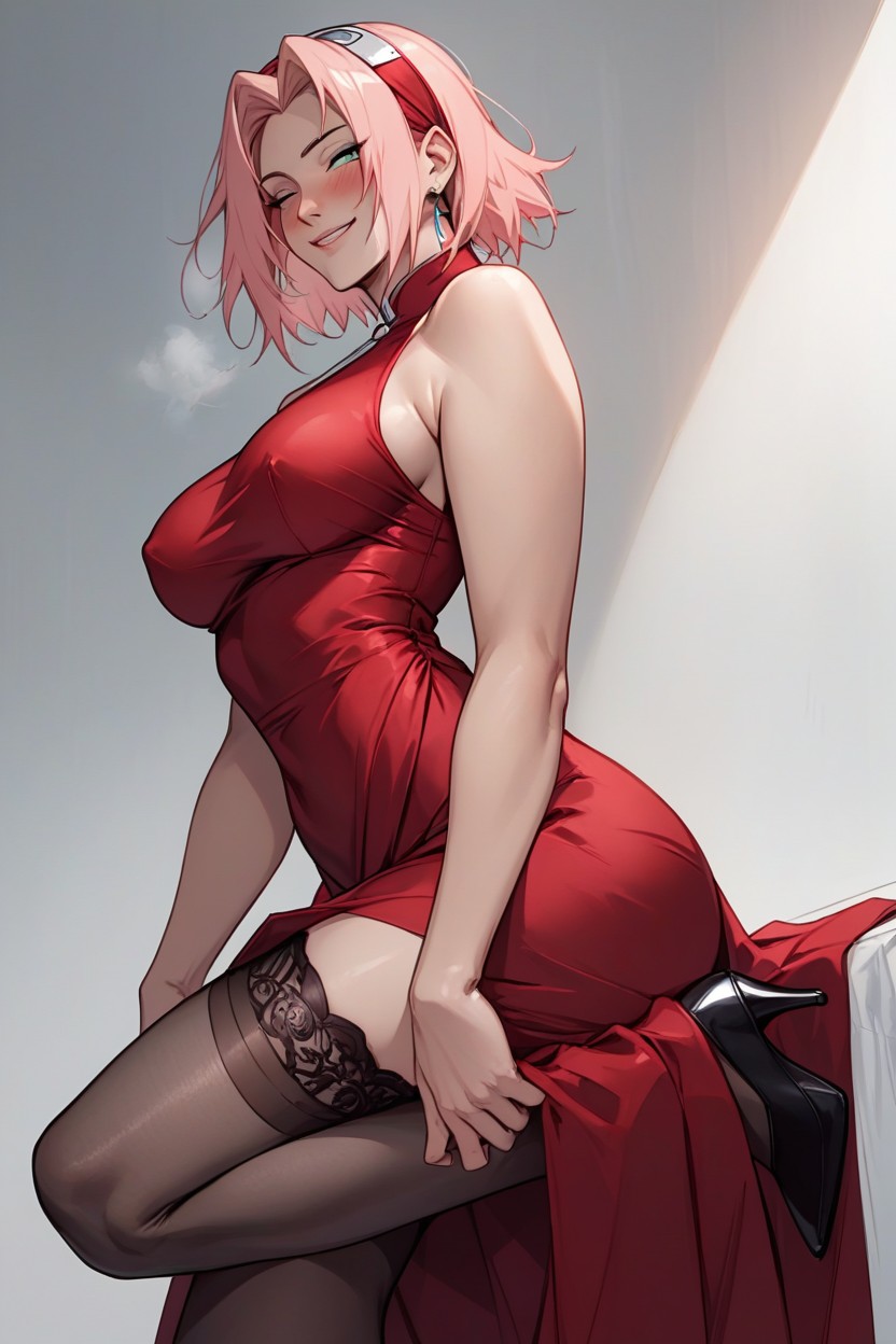 Haruno Sakura From Naruto, Side View, Dress AI Porn