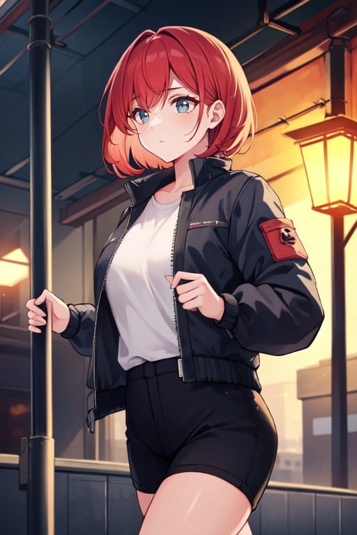 Thick Lines, Half-japanese Karate Prodigy Walking About Downtown Tokyo, Wearing A Puffy Bomber Jacket With Rolled-up Sleeves AI Porn