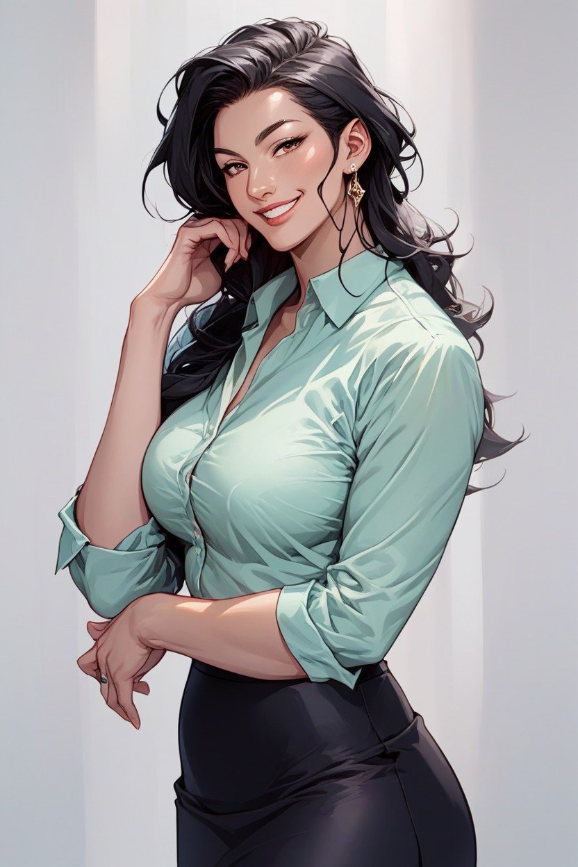 Wearing An Green Office Shirt, Cheveux Noirs, ModèlePorno IA Hentai