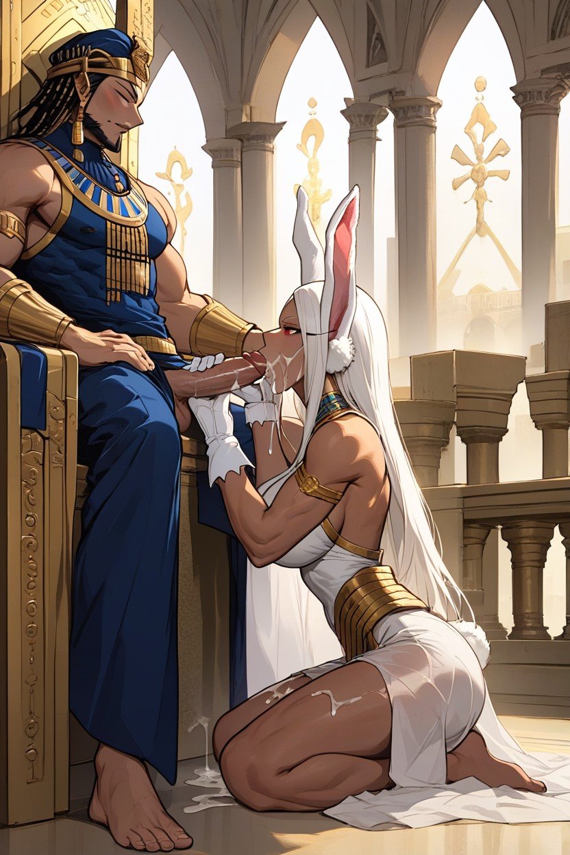 Male Diclonius From Elfen Lied Sitting On A Golden Throne, Rumi Usagiyama Kneeling And Giving Him A Blowjob Rumi Usagiyama Wears Clothes, Gozada Pornografia peluda com IA