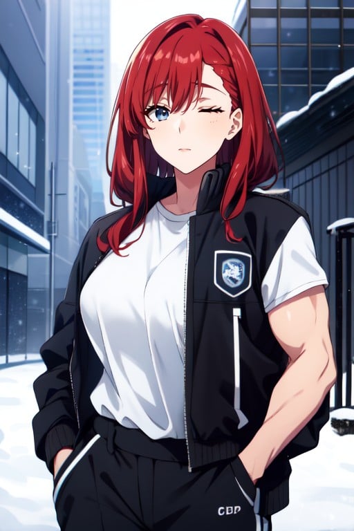 Bright Red Hair, Karate Black Belt, Undercover Police Officer Walking About Downtown Tokyo In WinterAI黃片