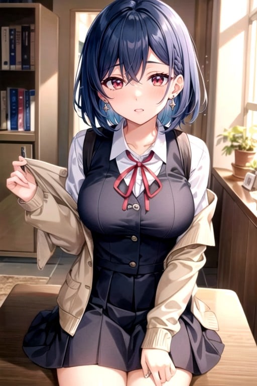 School Uniform, Neck Ribbon, Red EyesPorno AI