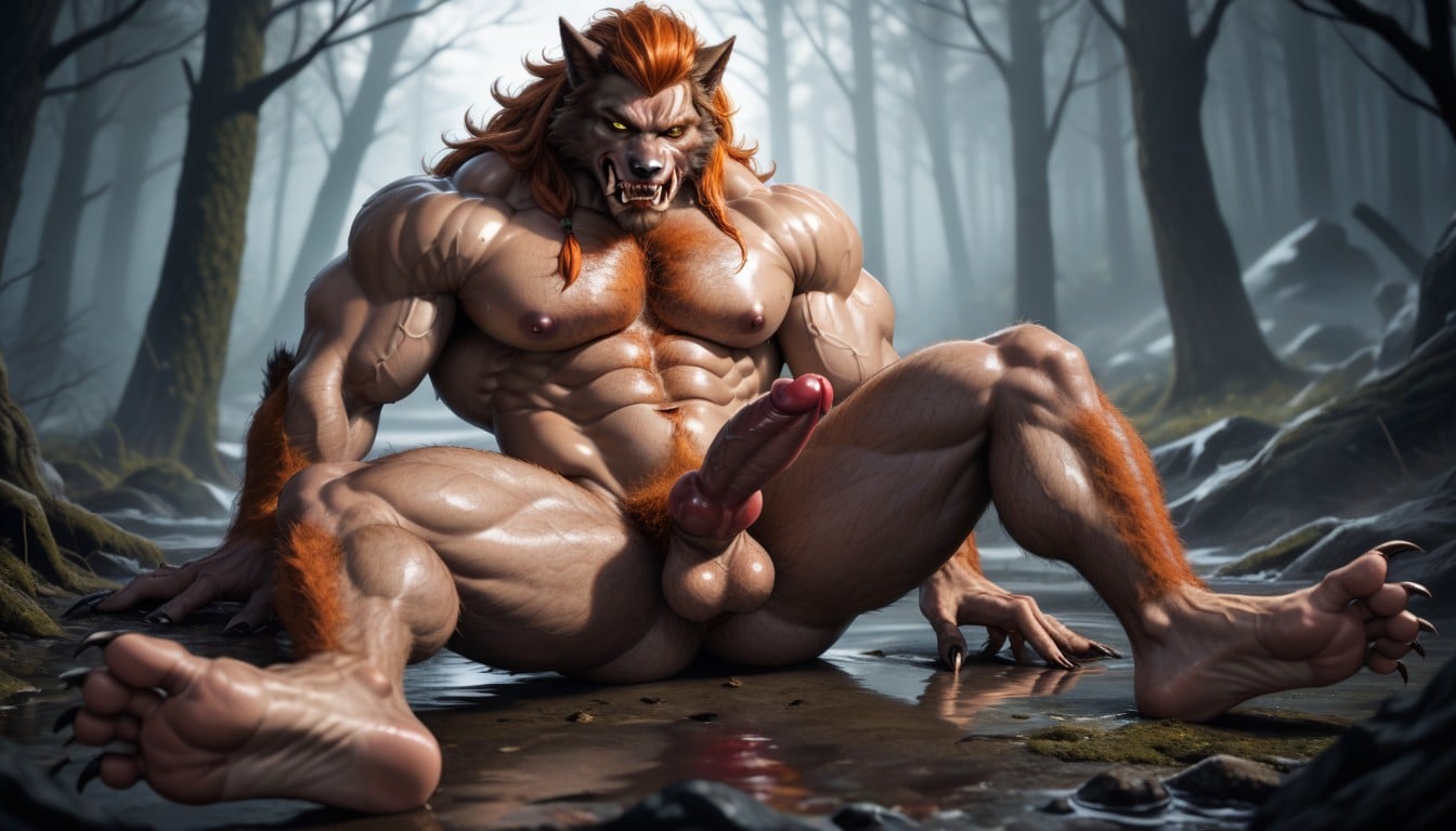 Werewolf Body Is Covered With Light Brown Fur, Sweaty, Anthro Knot That Fully Visible AI Gay Porn