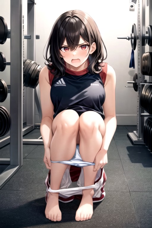 Black Hair, Gym, Red Eyes AI Porn