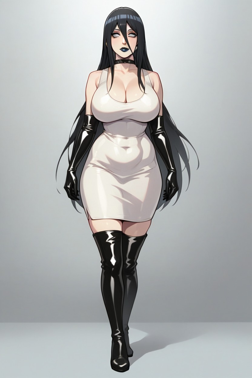 Wearing Black Lipstick, 乳胶手套, Wearing Black Leather Thigh High BootsAI黄漫