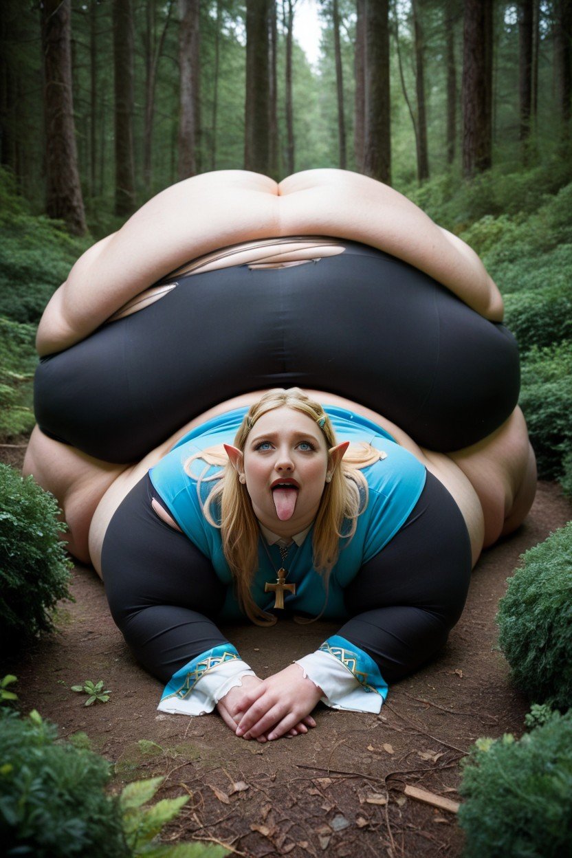 With Extremely Obese Neck So Fat Theres No Chin, Full Body, Princess Zelda From Breath Of The Wild As A Morbidly Obese Ussbbw Shemale AI Porn