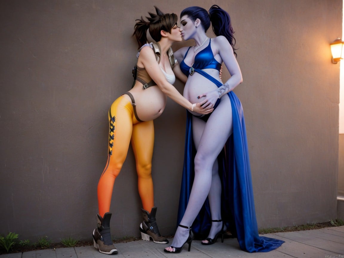 Sensual, Lesbian, Widowmaker From Overwatch Wearing Widwomaker Costume Purple SkinPorno IA