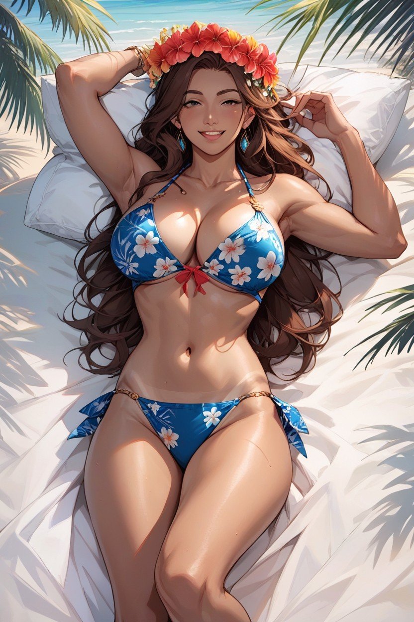 Blue Hawaiian Bra, Beach, 하와이안 훌라 댄서퍼리 AI 포르노