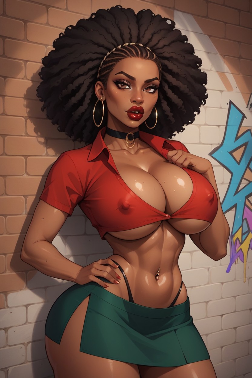 Nipple Bulge, Curvy Body, Tanned Skin Hentai AI Porn