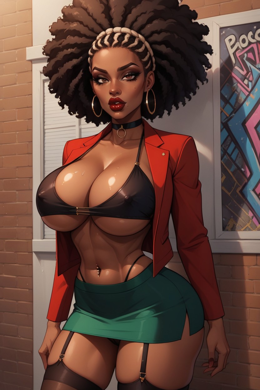 Bimbo Lips, Green Skirt, Thick Thighs Hentai AI Porn