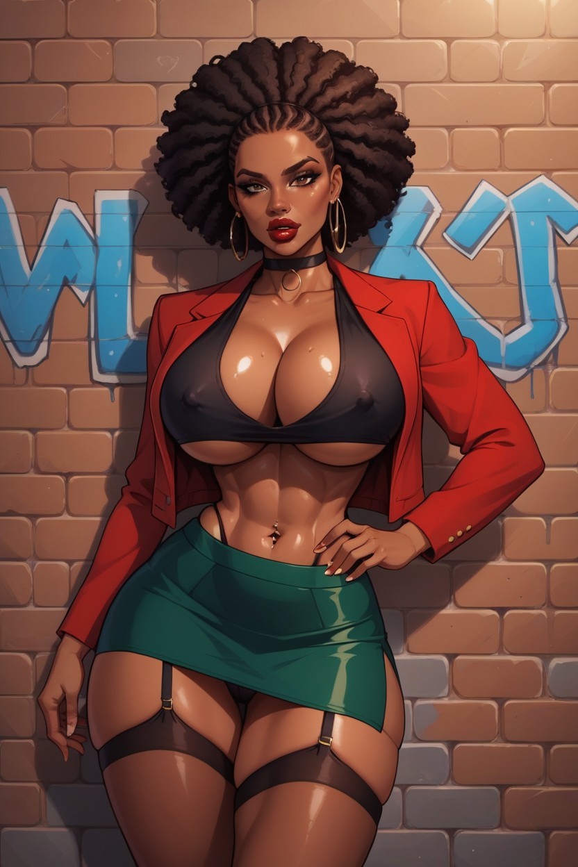 Afro, Revealing Outfit, Nipple Bulge Hentai AI Porn