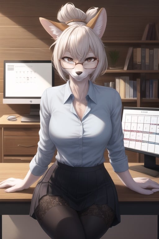 Glasses, Bunny, Study Room Furry AI Porn