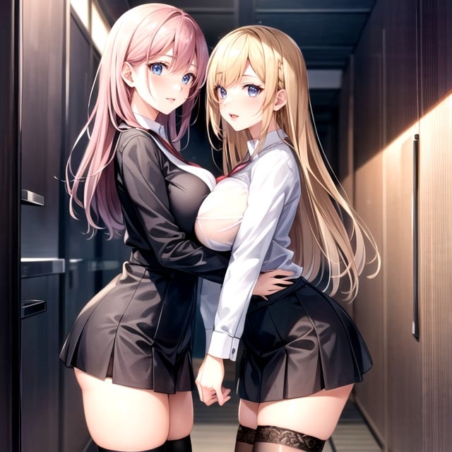 Blonde Hair, School Uniform, Thigh High Socks Shemale AI Porn