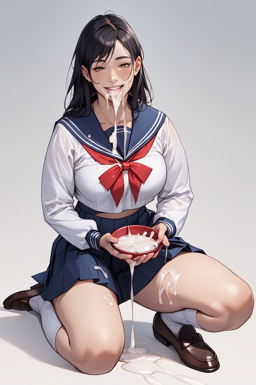 Excessive Cum In Mouth, Sailor Uniform, Front View AI Gay Porn