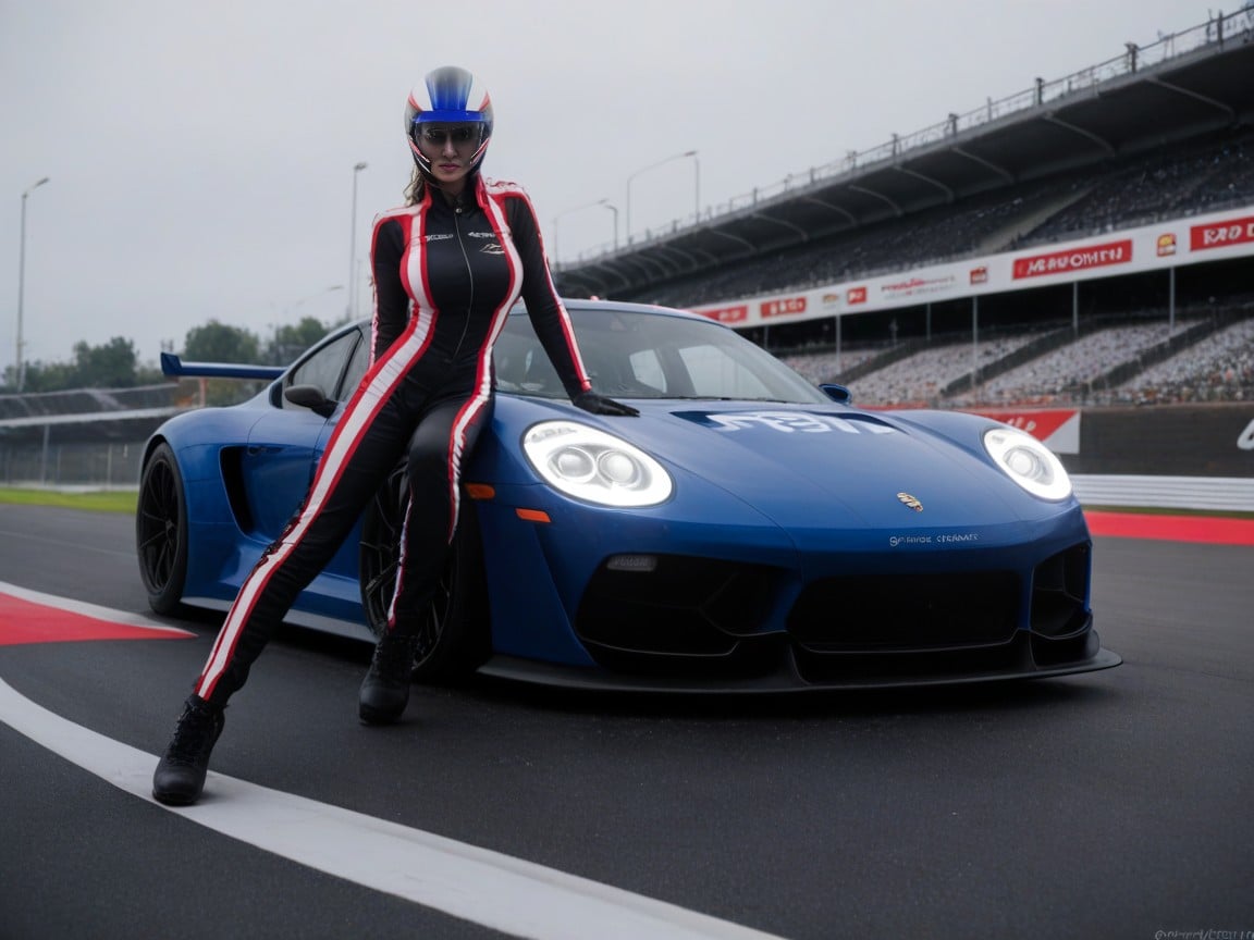 Sexy Racing Milf, Porsche Gt, Racing OutfitAI 포르노