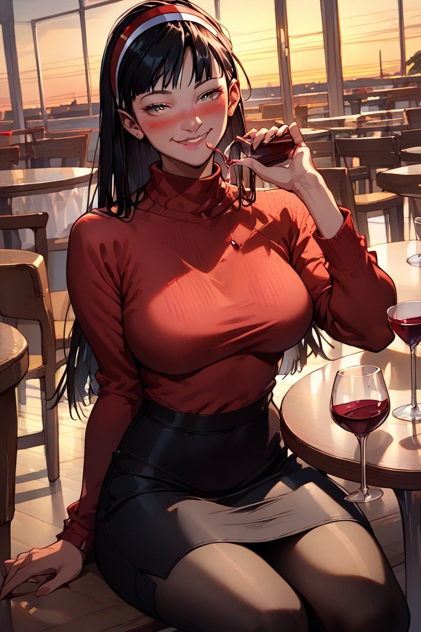 Yukiko Amagi, Sitting At A Table, Black SkirtPorno AI Furry