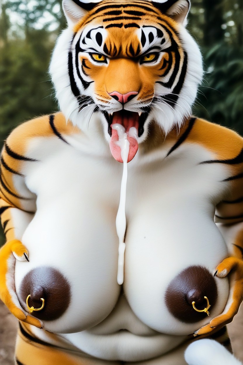 Realistic Sperm, Bukkake, Gold Nipple Piercing Furry AI Porn