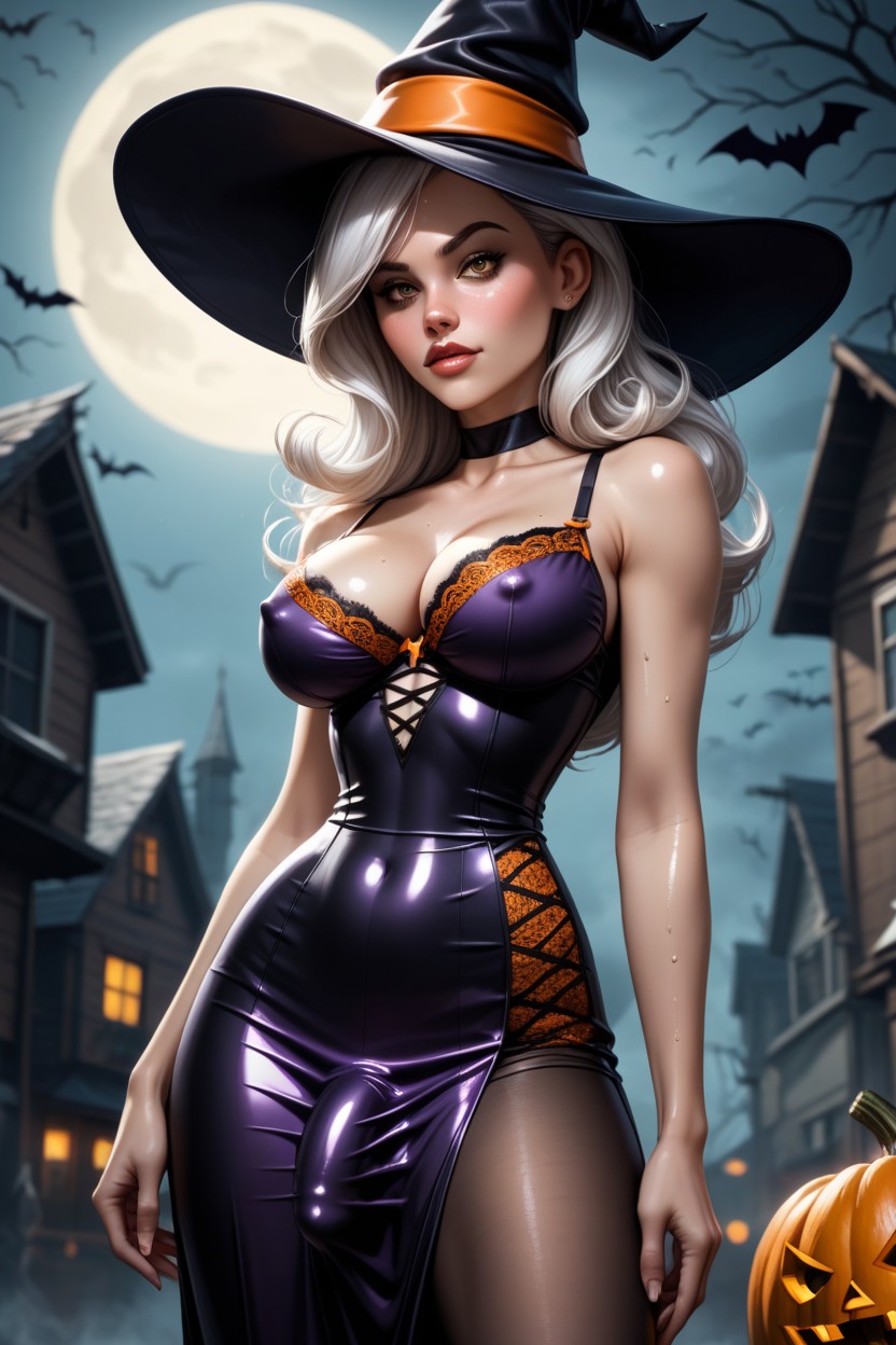 Silk Dress, Cartoon Like Face, Long Length Shemale AI Porn
