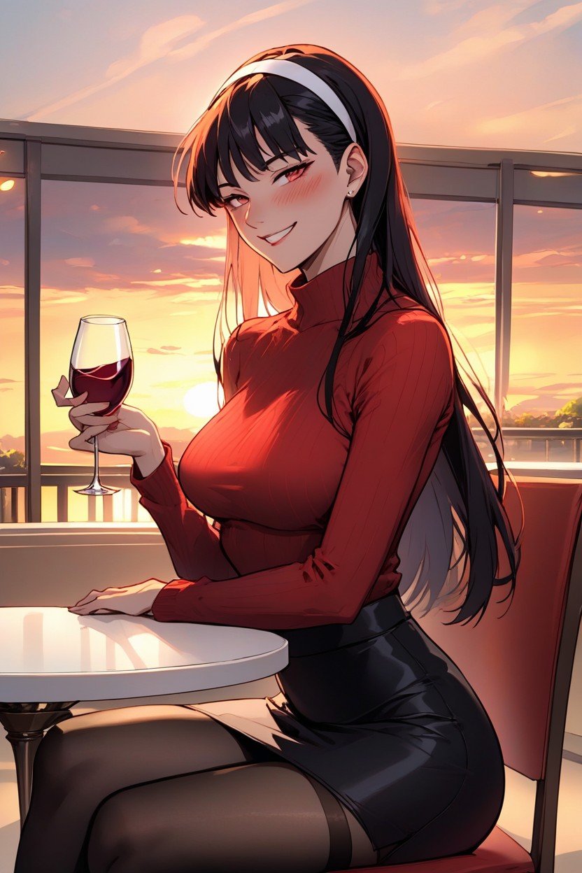 Sitting At A Table, Yukiko Amagi, 식당AI 포르노