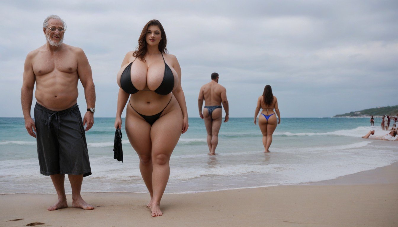 Bikini, Many People Around, Thick Shemale AI Porn