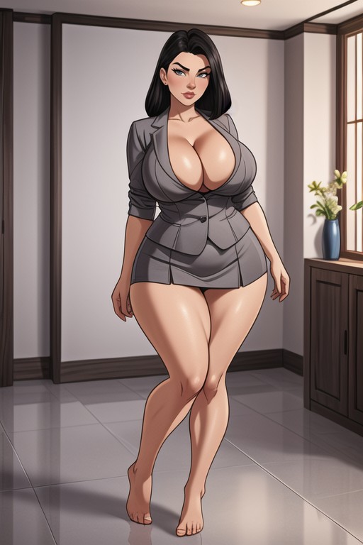 Looking At Camera, Open Stance, Deep Cleavage Hentai AI Porn